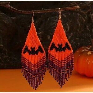 Halloween Handmade Bead Bat Pattern Dangle Earrings